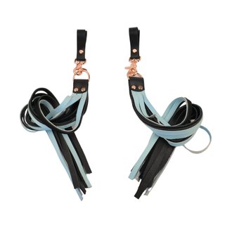 Premium Nappa Finger Floggers - Black & Aqua Adore Blue Leather with Rose Gold Hardware