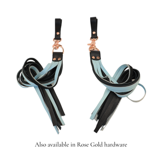 Premium Nappa Finger Floggers - Black & Aqua Adore Blue Leather with Silver Hardware