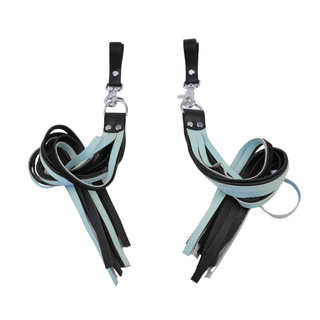 Premium Nappa Finger Floggers - Black & Aqua Adore Blue Leather with Silver Hardware