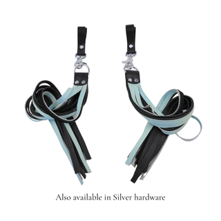 Premium Nappa Finger Floggers - Black & Aqua Adore Blue Leather with Rose Gold Hardware