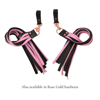 Premium Nappa Finger Floggers - Black & Blush Pink Leather with Silver Hardware