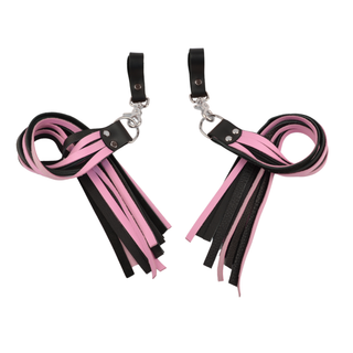 Premium Nappa Finger Floggers - Black & Blush Pink Leather with Silver Hardware