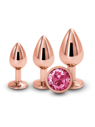 Rear Assets Butt Plug Trainer Kit Rose Gold with Pink Gems