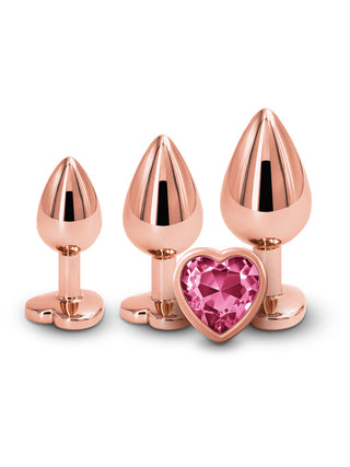 Rear Assets Butt Plug Trainer Kit Rose Gold with Pink Heart Gems