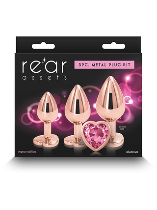 Rear Assets Butt Plug Trainer Kit Rose Gold with Pink Heart Gems
