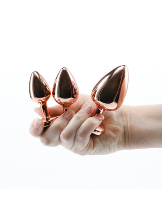 Rear Assets Butt Plug Trainer Kit Rose Gold with Pink Heart Gems
