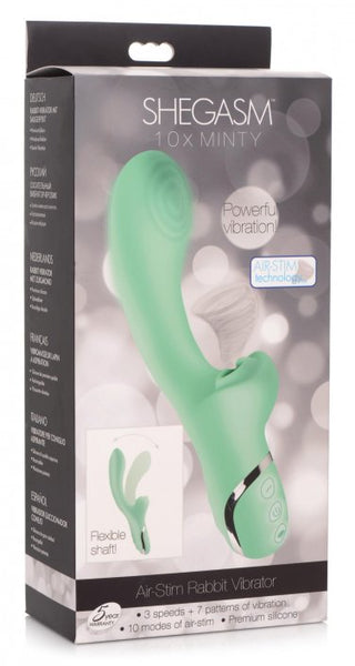 Shegasm 10X Minty Air-Stim Silicone Rabbit Vibrator - Green