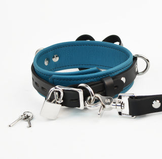 Premium Jade Empress Leather BDSM Bow Collar with Custom Engraved Silver Pendant