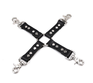 Premium Deep Blue Leather & Steel Restraint Set - Wrist, Ankle & Thigh Cuffs, Collar, Cross Connector, Snap Hooks & Steel Padlocks