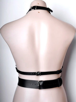 Black Leather Bra Harness with Detachable Chains & Belt