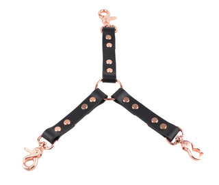 Heavy Duty Leather Three Way Bondage Connector  - Black Leather & Rose Gold Hardware