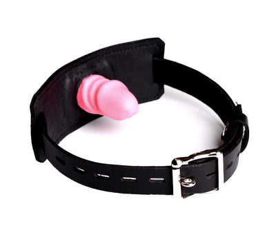 BDSM Gag | Single Strap Panel Gag - Black with Pink Attachment