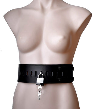 Heavy Duty Locking Leather Bondage Waist Trainer With Padlock - Black