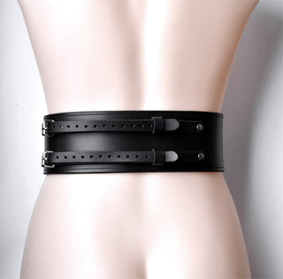 Heavy Duty Locking Leather Bondage Waist Trainer With Padlock - Black