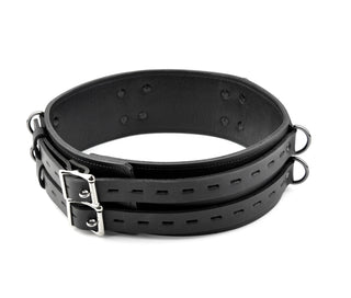 Heavy Duty Locking Leather Bondage Belt - Black