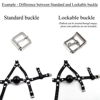 Leather Flat Panel Gag Head Harness - Black