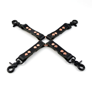 Heavy Duty Leather Cross Hog Tie Connector  - Black & Rose Gold
