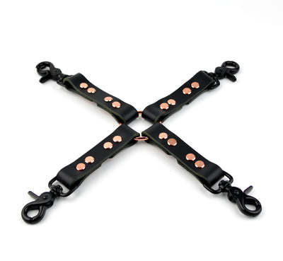 Heavy Duty Leather Cross Hog Tie Connector  - Black & Rose Gold