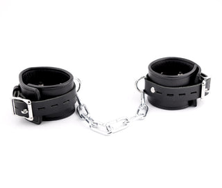 Black Leather & Steel Chains Premium Restraint Set - Wrist & Ankle Cuffs, Collar and Leash