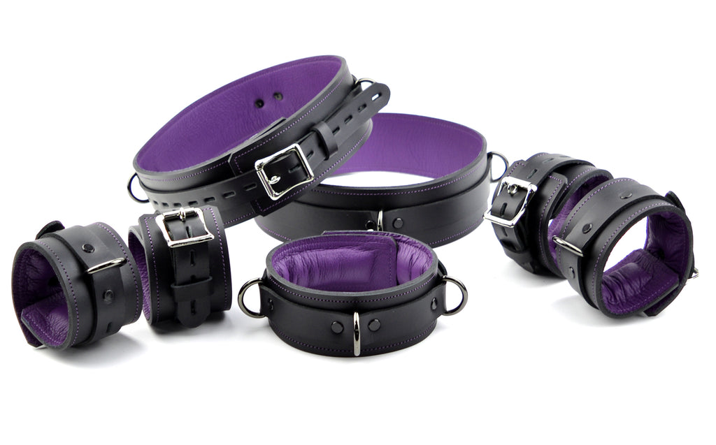 Premium Padded Restraint Set Wrist/Ankle/Thigh Cuffs And Collar - Black ...