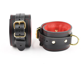 PREMIUM BDSM Leather Restraint Set | Americana Red & Gold | Set of Wrist Ankle Cuffs and Collar