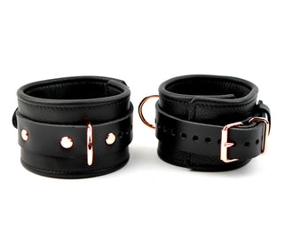Premium Leather Ankle Cuffs - Black & Rose Gold