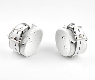 Premium Leather Ankle Cuffs - White on White
