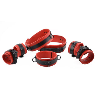 PREMIUM BDSM Leather Restraint Set - Americana Red Midnight Edt - Set of Wrist Ankle Thigh Cuffs and Collar