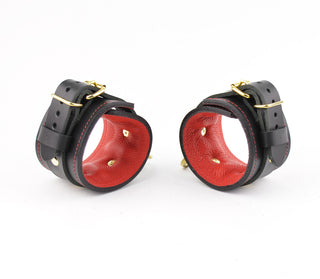 PREMIUM BDSM Leather Restraint Set | Americana Red & Gold | Set of Wrist Ankle Cuffs and Collar