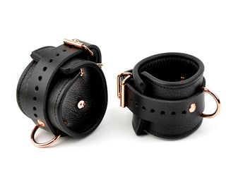 Premium Leather Wrist Cuffs - Black & Rose Gold