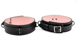 Premium Heavy Duty Lockable Thigh Cuffs - Black & Blush Pink