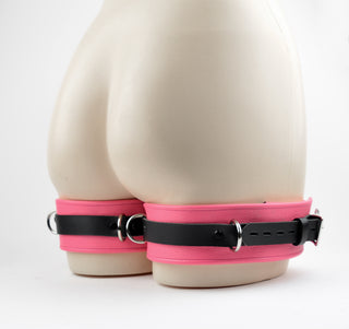 Premium Lockable Thigh Cuffs Triple Layer Leather - Pink