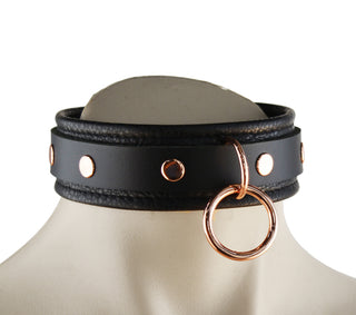 Deluxe Black Leather & Rose Gold BDSM Collar