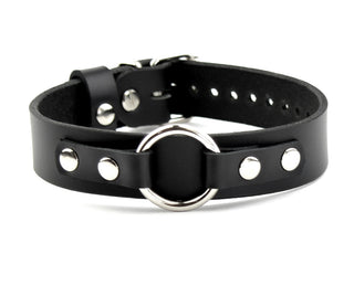 Black Leather Collar with O-Ring | Bondage Collar