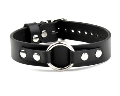 Black Leather Collar with O-Ring | Bondage Collar