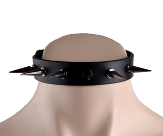 Black Leather Collar With Gunmetal Grey Spikes