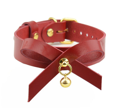 Americana Red & Gold Collar With Bow & Bell | BDSM Collars