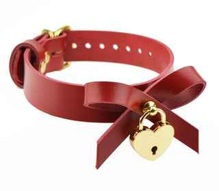 Americana Red & Gold Collar With Bow & Love Heart Padlock