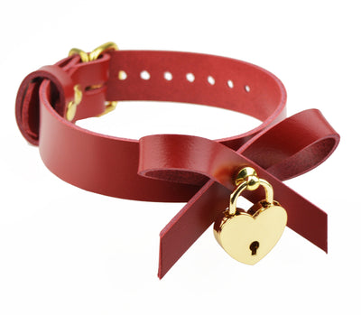 Americana Red & Gold Collar With Bow & Love Heart Padlock