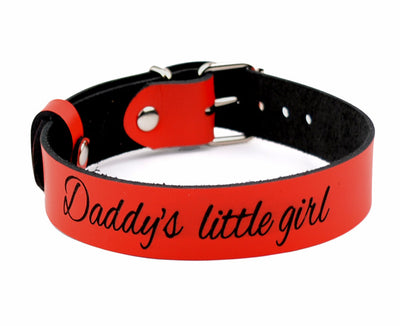 Custom Engraved Red Leather Collar – 'Daddy's little girl'