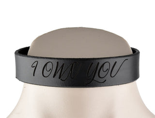 Custom Engraved Black Leather Collar – 'I Own You'