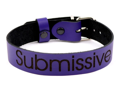 Custom Engraved Purple Leather Collar – 'Submissive' | Leather BDSM Collar