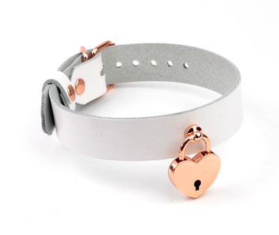 BDSM Store | White Leather Aurum Collar With Love Heart Padlock
