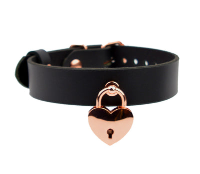 Mercy Industries | Black Leather Aurum Collar With Love Heart Padlock
