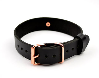 Black Leather Collar With Rose Gold Love Heart Padlock