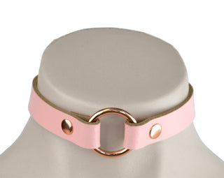 BDSM | Blush Pink Leather Aurum O-Ring Choker