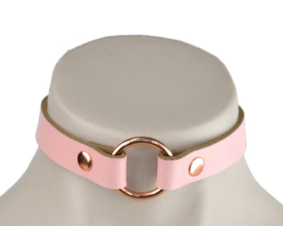 BDSM | Blush Pink Leather Aurum O-Ring Choker