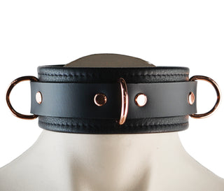 Premium Black Leather Restraint Set - Wrist & Ankle Cuffs, Collar, Cross Connector, Snap Hooks & Rose Gold Padlocks