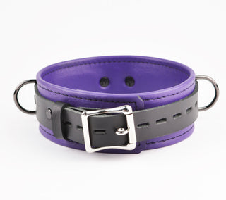 Premium Purple Three Ring Leather Bondage Collar