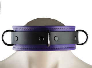 Premium Purple Three Ring Leather Bondage Collar